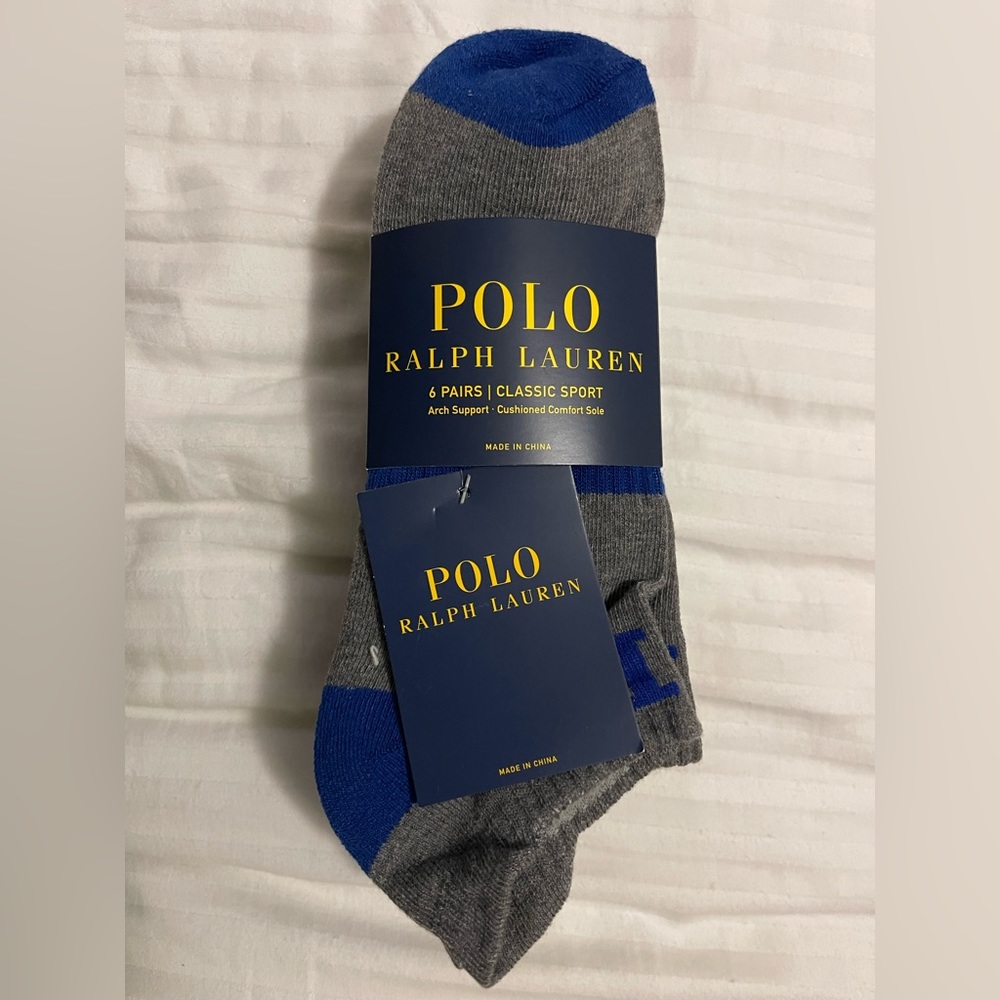Polo Ralph Lauren Men Ankle Socks 6 Pairs (gray/black/white)